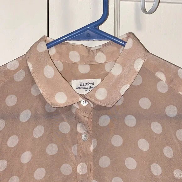 Hartford Alternative Classics 1979 Size 3 Tan Polka Dot Silk Blouse - Picture 4 of 13